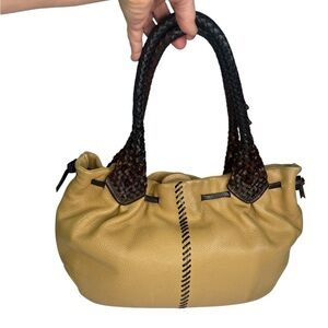 Paolo Masi Italian Leather Braided Straps Shoulder Bag Butter Yellow Tan Brown